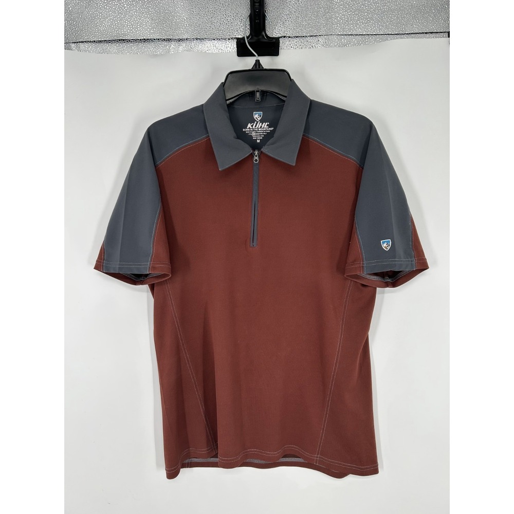 Kuhl Coffeenna‎ Polo Shirt Medium Burgundy Maroon Short Sleeve 1/4 Quarter Zip